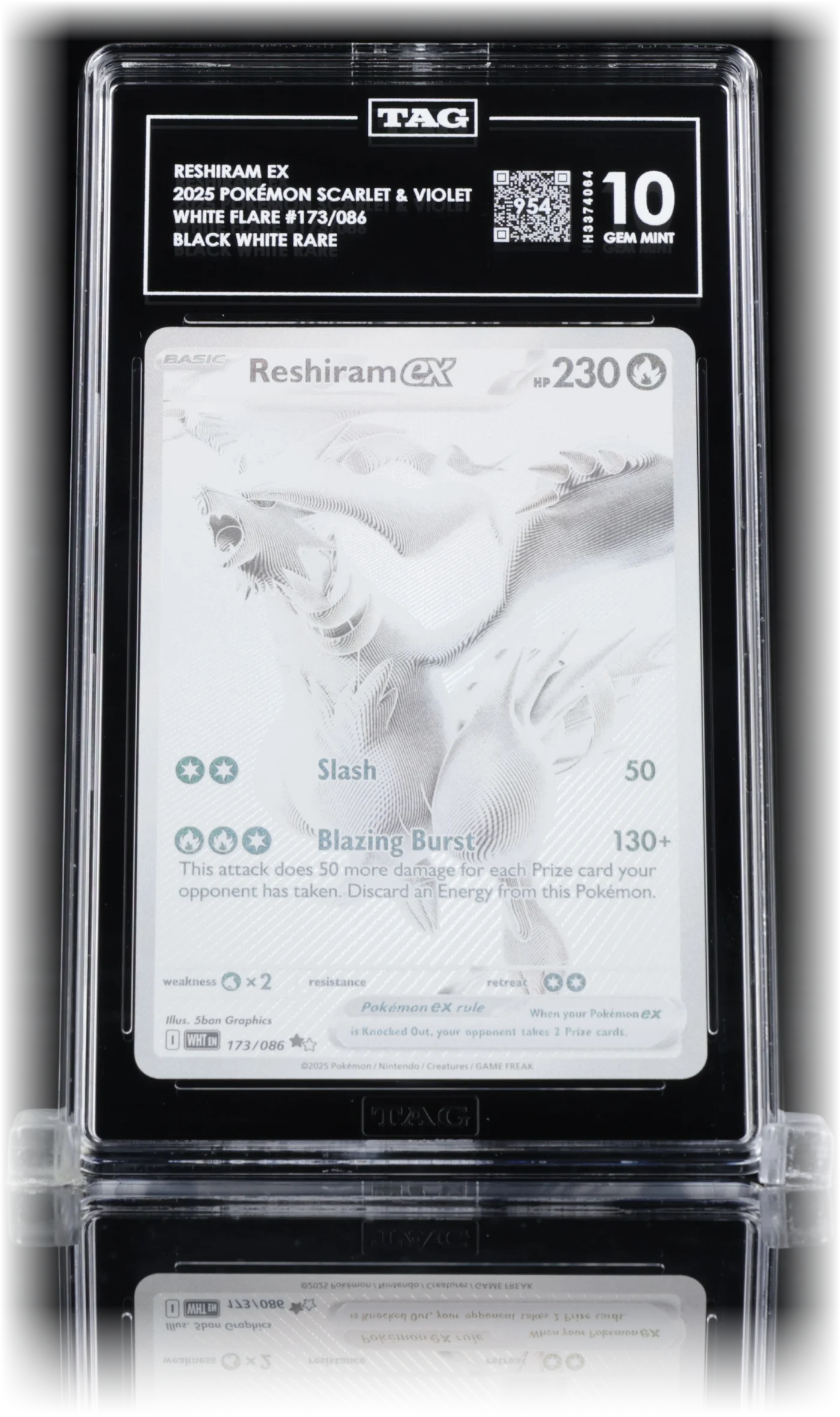 TAG 10 Gem Mint Reshiram ex 173/086 White Flare, cert H3374064