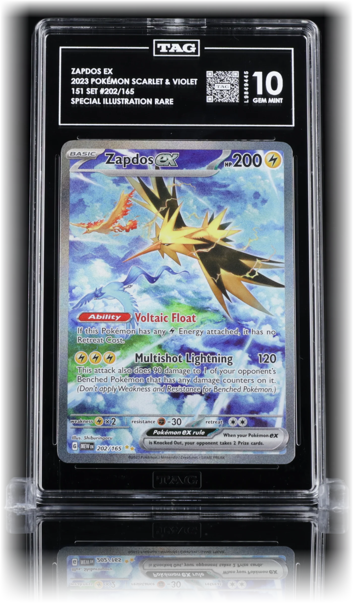 TAG 10 GEM MINT Zapdos ex 202/165, cert L9849445