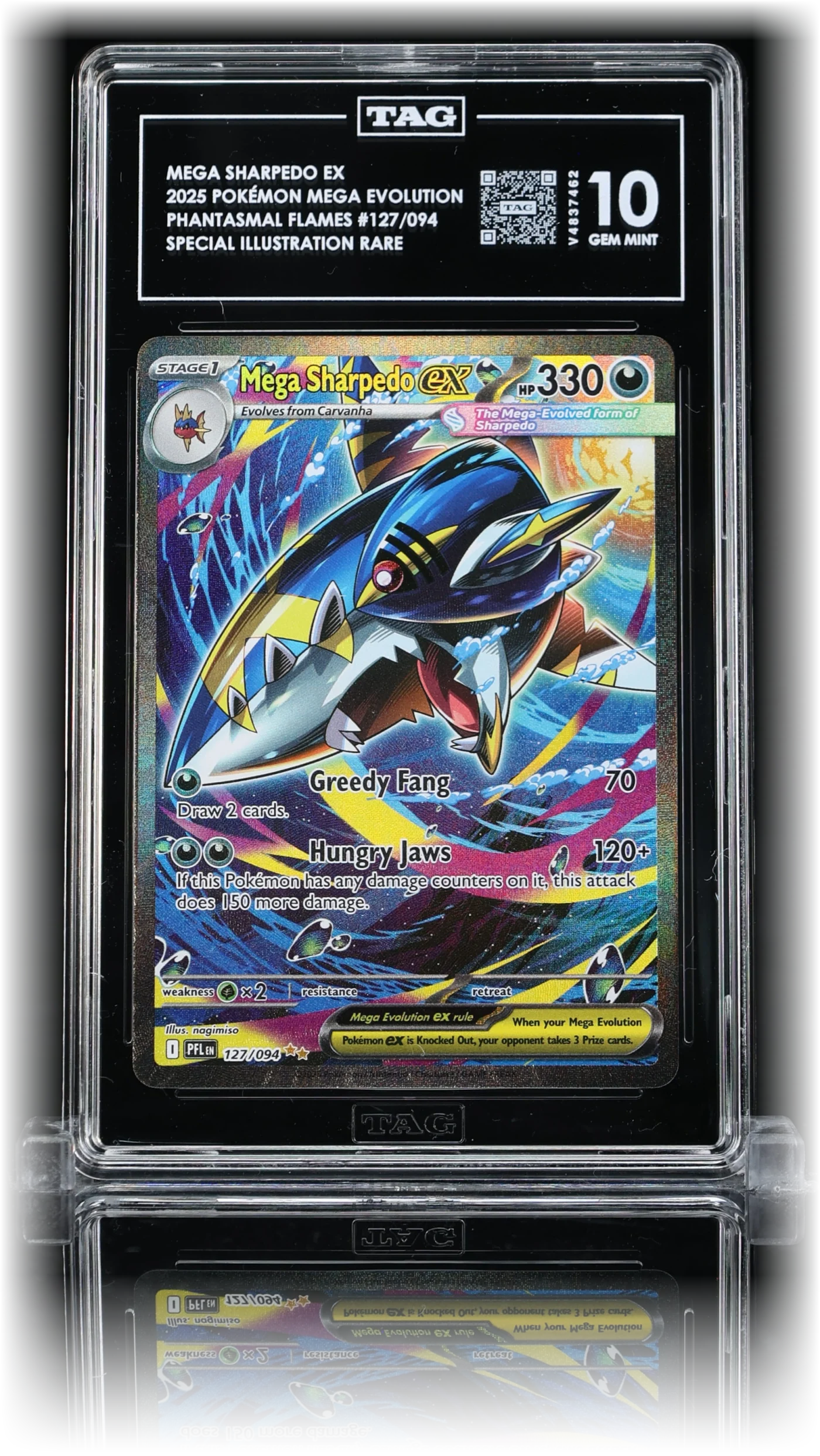 TAG 10 GEM MINT Mega Sharpedo ex 127/094, cert V4837462