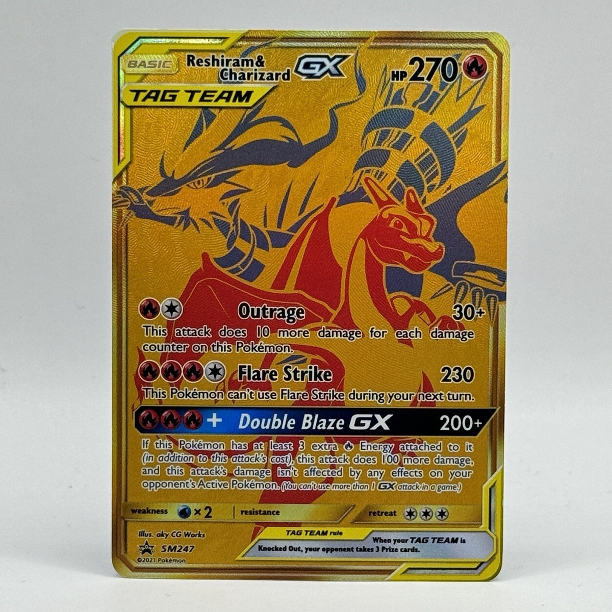 2021 Pokemon SM Promo Reshiram & Charizard GX #SM247 Gold UR TAG 8.5 NM-MT+